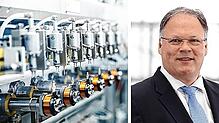 Produktion bei Eto in Stockach: Das Bild zeigt eine Wickelmaschine, bei der Kupferdraht auf Spulen gewickelt wird. Geschäftsführer ...