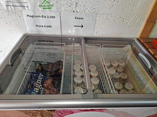 Aus dieser Tiefkühltruhe nimmt sich der Dieb zwei Pizzas mit.