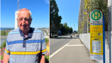 Der Überlinger Bernhard Schäuble (links) kritisiert die Busverbindung von der Überlinger Therme (rechts) hoch zum Helios-Spital.