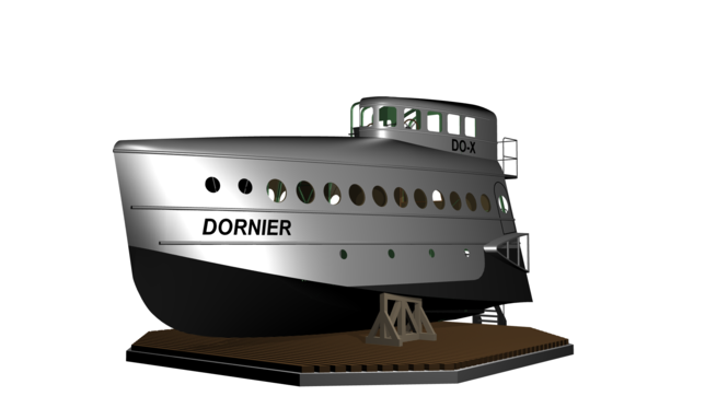 Das Vorschiff der Dornier Do X in einer Konstruktionsdarstellung. Auch das Innere soll original nachgebaut und nach Möglichkeit ...