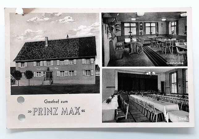 Mit dieser Postkarte warb der Gasthof „Prinz Max“ sich. Die Postkarte ist von Foto-Schaefer in Salem und wurde wahrscheinlich vom ...