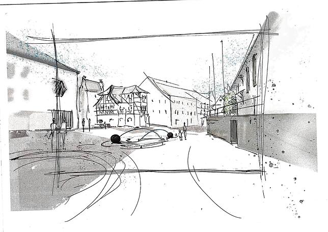 So sieht der Entwurf für den Rathausbrunnen aus, mit dem sich David Fuchs beim Wettbewerb der Stadt beworben hatte. Auf der Skizze sind ...