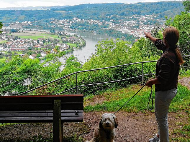 Anette Klaas auf dem Aarberg-Spaziergang mit Hund Toni.