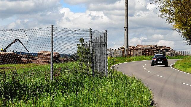 Noch wird auf dem Hüfinger Gebiet entlang der Holzstraße Holz gelagert. Das soll sich in der Zukunft allerdings ändern. Dann entsteht ...