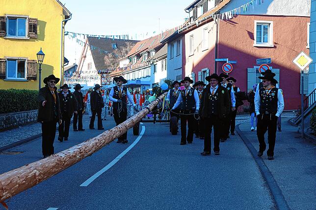 Bild 20: Mit einem Narrenbaumstellen eröffnete Ludwig Egenhofer in Allensbach das Seenarrentreffen 2024