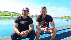Sie freuen sich auf die neue Saison im Wakepark im Seepark Linzgau in Pfullendorf: Der neue Pächter Helgi Kolvidsson (links) und Jens ...