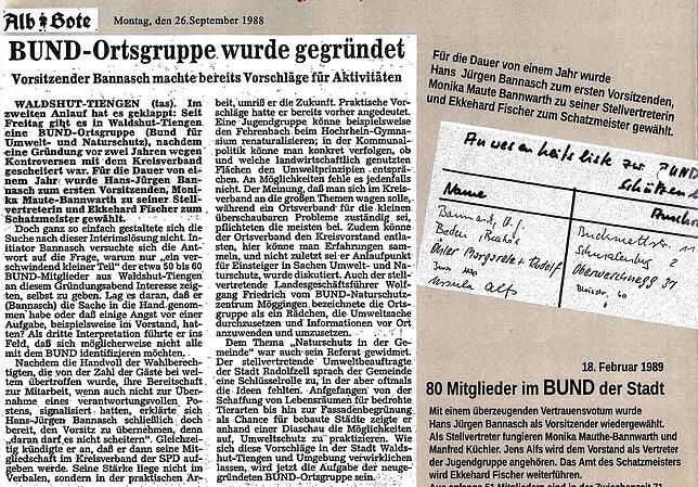 Die BUND-Ortsgruppe von Waldshut-Tiengen entstand 1988, wie der „Alb-Bote“ berichtete.