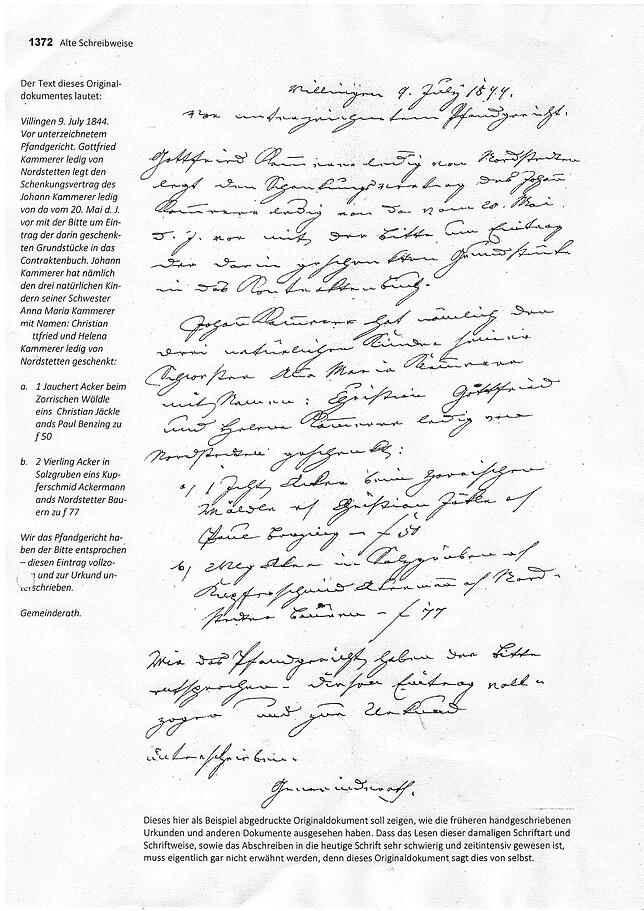 Eine der Seiten aus Ernst Reisers Nordstetter Chronik, die die alte Schreibweise verdeutlicht.