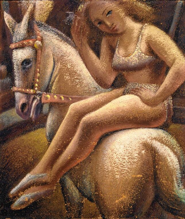 Sepp Biehlers &bdquo;Zirkusreiterin&ldquo;, 1947, Tempera auf Weichfaserplatte.