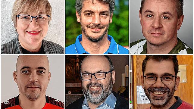 Die Tipprunde für das Fußball-WM-Spiel Spanien gegen Deutschland (obere Reihe von links): Brigitte Waldenmaier, Markus Kieferle und ...