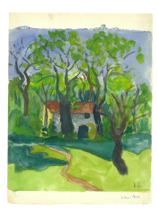 „Haus im Wald“, entstanden, am 2. Mai 1924, ist in der Ausstellung ebenfalls zu sehen.