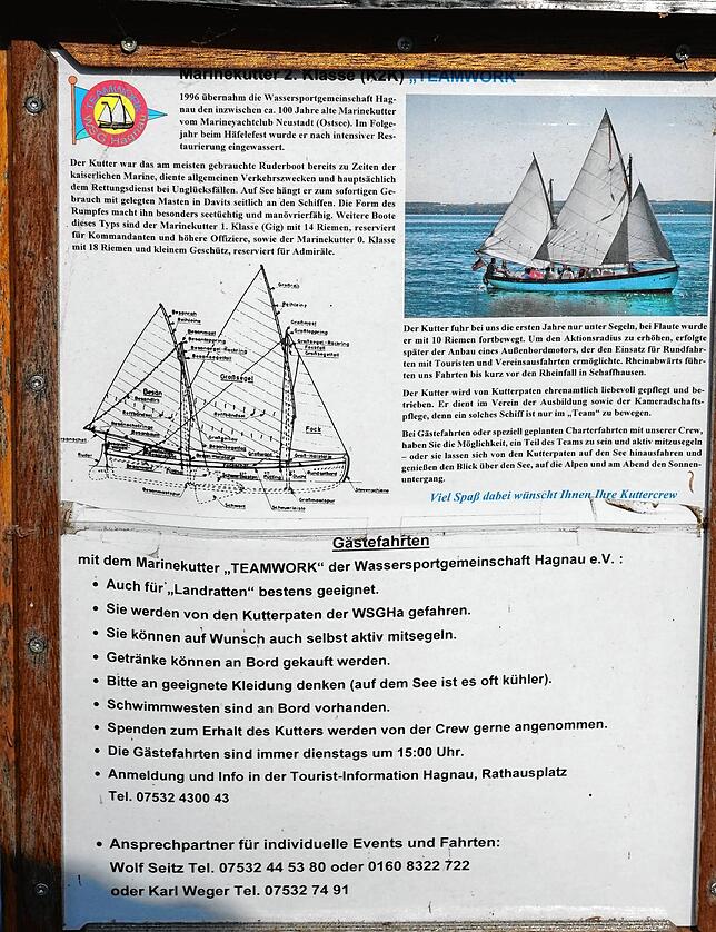 Diese Tafel am Steg der "Teamwork" soll interessierte Touristen über den Kutter der WSGHa informieren.