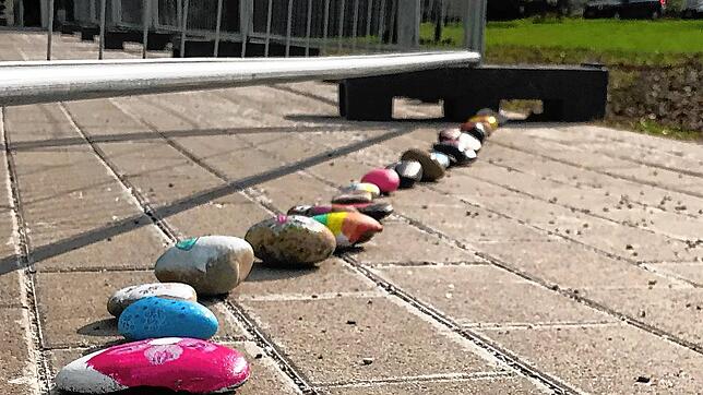 Die bunte &bdquo;Steinschlange&ldquo; vor dem Mönchweiler Wohnpark.