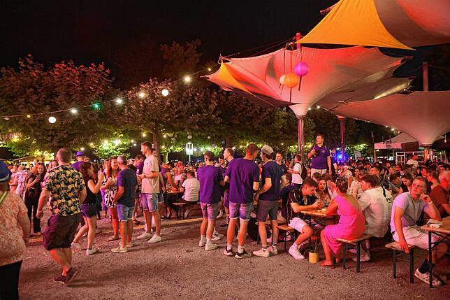 Bild 8: Seenachtfest 2024: Party auf dem Festgelände. Hier sorgen DJs und Bands für Stimmung bei den Gästen