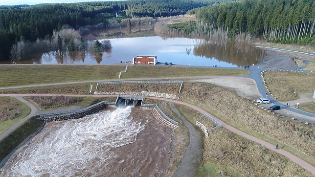 Das Rückhaltebecken in Wolterdingen in seiner ersten großen Bewährungsprobe im Januar dieses Jahres. Das Wasser der Breg wurde angestaut ...