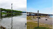Links ein Bild der Radolfzeller Mole aus dem Juni 2024, rechts von Anfang April 2025.