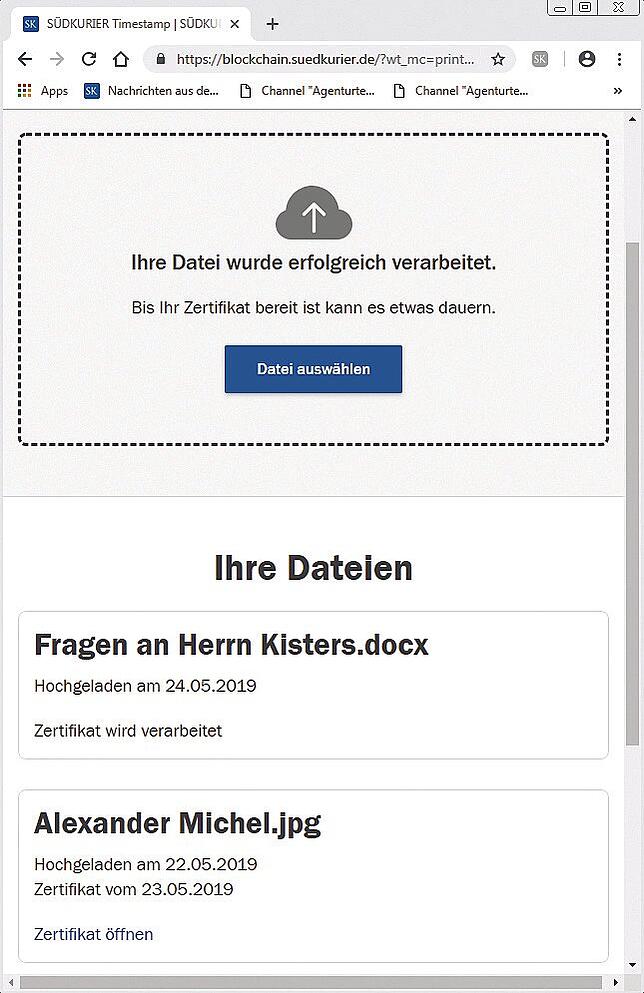 Bild 3: Der SÜDKURIER geht in die Blockchain: So leicht nutzen Sie die Vorteile unseres neuen Zeitstempels