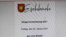 So sah die Einladung zur Bürgerversammlung in Eschbach aus, die per Livestream übertragen wurde.