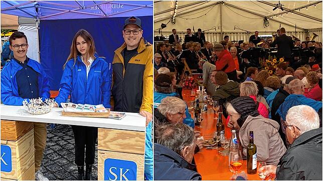 Sonntag auf dem Reichenauer Wein- und Fischerfest: Das Zelt füllt sich trotz wechselhaften Wetters &ndash; und der SÜDKURIER ist auch ...