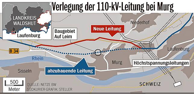Bild 1: Netze BW verlegt Freileitung: Auf Leim wird für Wohnbebauung frei
