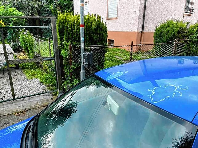So kann das an einer Laterne in der Hahnstraße angebrachte Messgerät keine Daten erheben: Direkt davor parkt ein Auto. In der ...