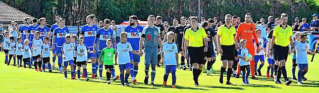 Einlauf der Mannschaften mit dem Nachwuchs des FC Erzingen.