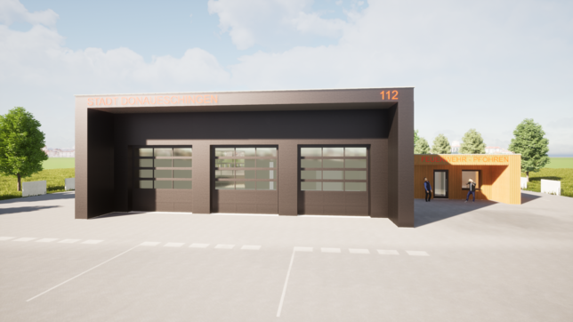 Pfohren soll ein neues Feuerwehrgerätehaus erhalten. In der Visualisierung sieht das neue Gebäude so aus. Es soll auch für die ...