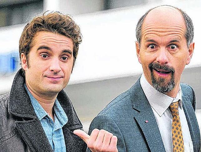 Oliver Wnuk als arbeitsscheuer und lästernder Ulf Steinke (links) mit Schauspielkollege Christoph Maria Herbst als Stromberg.