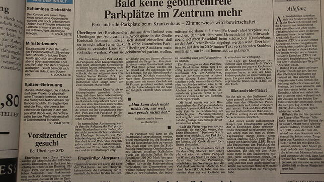 Am 19. August 1994 berichtete der SÜDKURIER über die Bewirtschaftung der bis dahin kostenfreien Parkplätze.