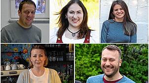 Claudius Mecking, Sarah Rock, Anasztasia Ruzsilla (oben von links) sowie Irina Petri und Robert Wesolowski haben 2024 neue Ämter ...