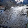 Im Bregtal ist der Pegel am Mittwochmittag, 14. November, noch am steigen. Das Flut strömt auf den Wolterdinger Hochwasserdamm zu.