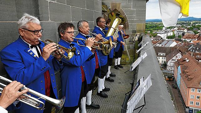 Das war sein letztes Turmblasen: Dietmar Baumgartner (Dritter von links) am diesjährigen Hausherrensonntag auf dem Turm des Münsters.