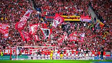 Die Spieler des SC Freiburg jubeln nach dem Spiel mit den Fans.
