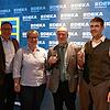 Anstoßen auf den neuen Schmidts Markt in Bonndorf (v.l.): Martin Schmidt und Claudia Schmidt-Maier, Michael Schmidt und Architekt Volker ...