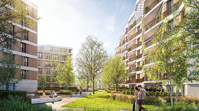 So sieht der Entwurf der Architekten für das Areal Weiherhof Nord aus: Die Wohngebäude sind über Eck organisiert oder nach Süden orientiert.