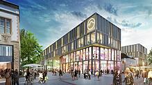 So könnte das neue ECE-Center in der Singener Innenstadt aussehen. Hier die Ansicht von der August-Ruf-Straße aus. Links Mode-Mango, ...
