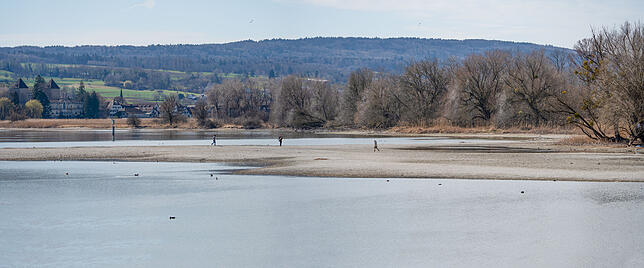 Der niedrige Wasserpegel des Bodensees ermöglicht besondere Spaziergänge.
