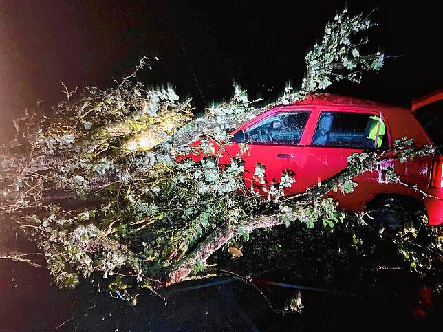 Ein zerstörtes Auto auf der Reichenau.