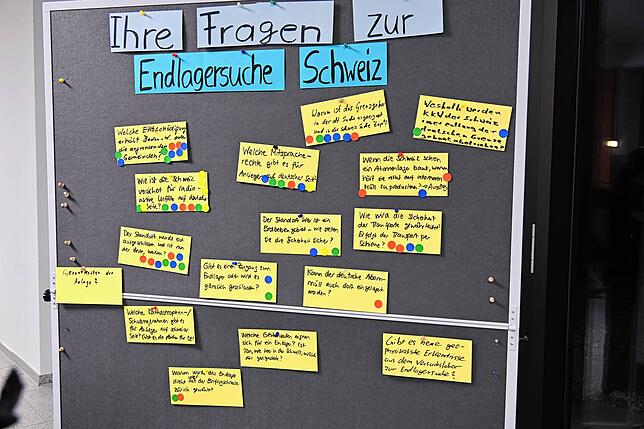 Die Bürger der Grenzergion haben viele Fragen zum geplanten Atommüllendlager, wie an dieser Stellwand deutlich wird.