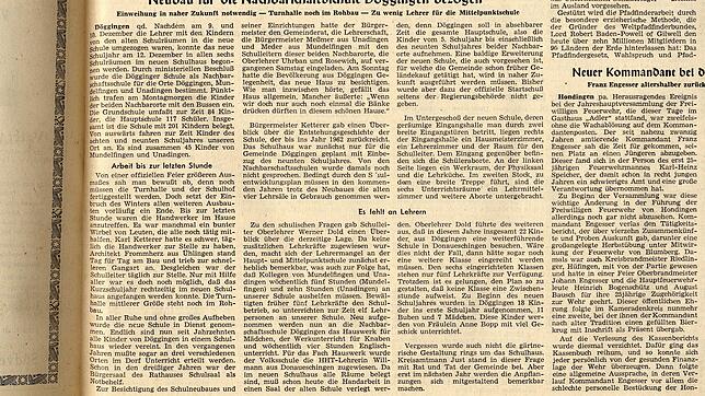 So berichtete der SÜDKURIER am 23. Dezember 1966 über den Neubau der Schule in Döggingen. Lehrermangel war wohl auch damals schon Thema.
