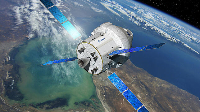 Das Orion-Raumschiff der NASA mit dem Europäischen Servicemodul (ESM), einem zentralen Teil des Raumschiffs, das für Antrieb, ...