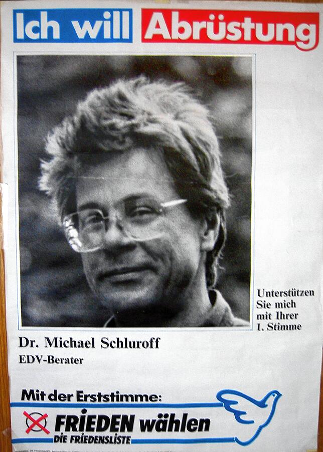 Maik Schluroff kandidierte unter seinem amtlichen Namen „Michael Schluroff“ für die Friedensliste.