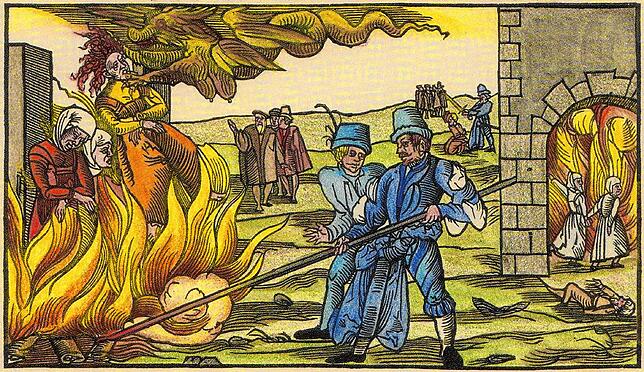 Szene einer Hexenverbrennung in Derenburg, 1555.