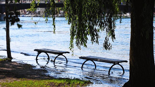 Am 24. Juni erreicht der Bodensee erneut einen Pegel von über 5 Metern. Die Bänke im Herosé-Park stehen deshalb schon wieder im Wasser.