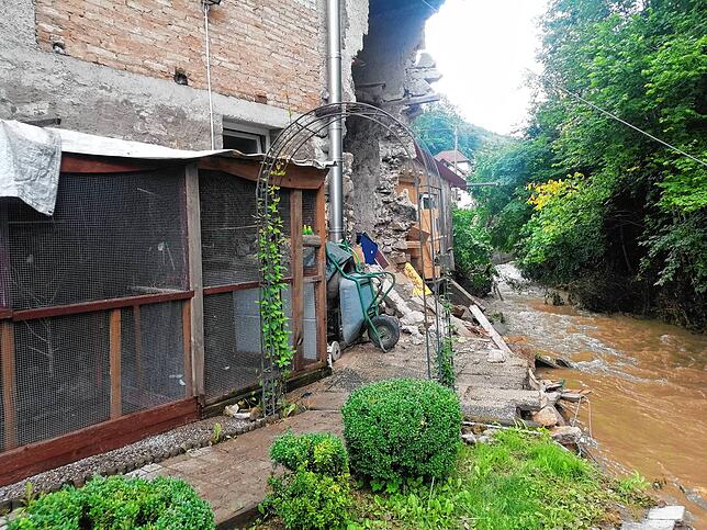 Überschwemmung in Grimmelshofen (Stühlingen) am 16. Juli 2021.