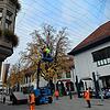 Die Lichternetze in der Steinbrückstraße hängen. Wann sie zum ersten Mal leuchten werden, ist noch offen.