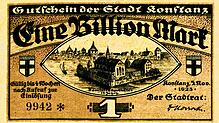Der höchste je ausgegebene Wert in Konstanz: 1 Billion Mark vom 5. November 1923.