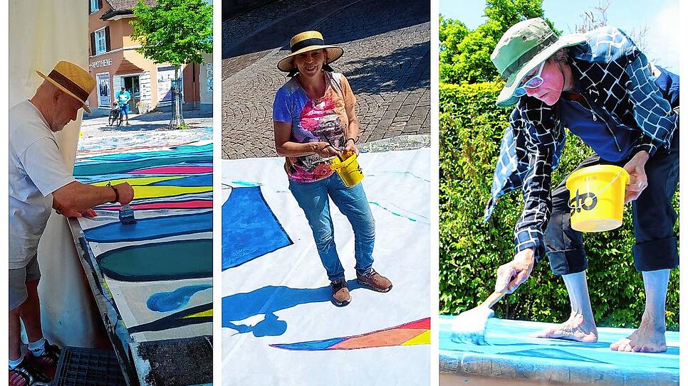 Sie gestalten neue Kunstwerke für die Luftart Tiengen (von links): Santhori aus Bad Zurzach, Christel-Andrea Steier aus Bernau und Petra ...