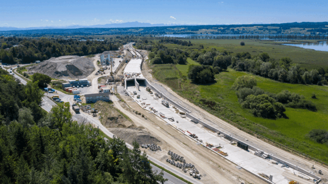 Der Tunnelbau bei der Waldsiedlung schreitet voran. Hier eine Luftaufnahme vom 27. Juli.