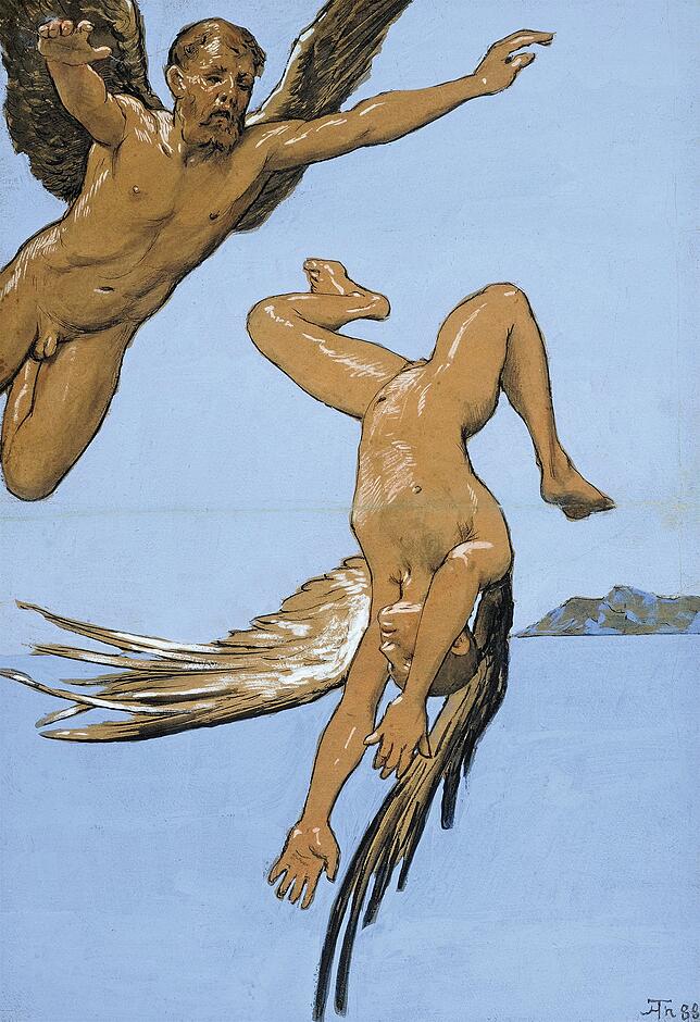 Der Sturz des Ikarus in einer Darstellung des aus Bernau im Schwarzwald stammenden Malers Hans Thoma (1888).